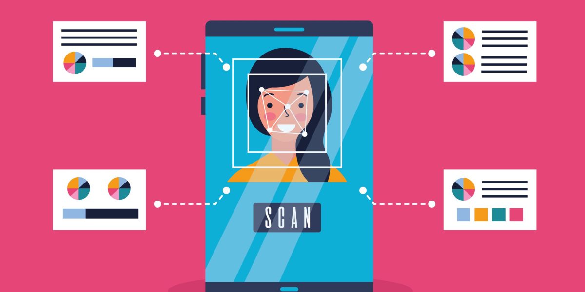 woman face scan process digital vector illustration
